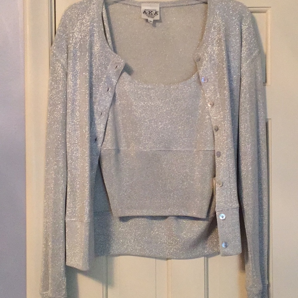 Silver metallic tank & cardigan set-party/nite out